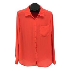 Torrid Lizzie Georgette Button-Up Long Sleeve Shirt Women's Plus 1/1X Orange